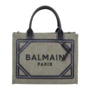 Balmain Canvas Handväska Khaki/Svart Multicolor, Dam