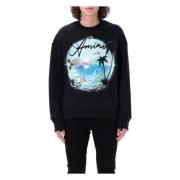 Amiri Svart Airbrush Crewneck Stickat Black, Herr