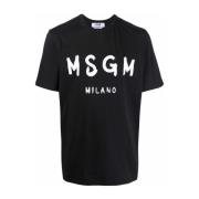Msgm Logo-print Svart Bomull T-shirt Black, Herr