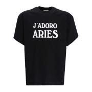 Aries Svart Jersey T-shirt med Bokstavstryck Black, Herr