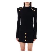 Balmain Svart Stickad Tröja Guld Knappar Black, Dam