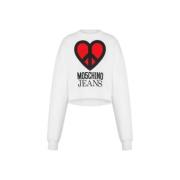 Moschino Crop Bomullsweatshirt Hjärta Peace White, Dam