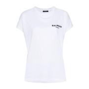 Balmain Vit Bomull Jersey Crew Neck T-shirt White, Dam