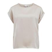 VILA Guld Enfärgad Rund Hals Dam T-shirt Beige, Dam