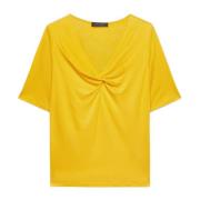 Elena Mirò Lyocell Front Knot T-Shirt Yellow, Dam