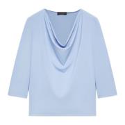 Elena Mirò T-shirt med draperad halsringning Blue, Dam