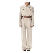 Saint Laurent Beige Clair Bomulls Jumpsuit Beige, Dam