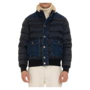 Moorer Blå Puffer Bomber med Denim Detaljer Blue, Herr