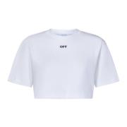 Off White Vit Ribbad Cropped T-shirt med Logo White, Dam