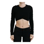 Dsquared2 Svart Rund Hals Viskos Crop Top Black, Dam