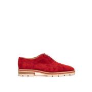 Christian Louboutin Mocka Engelsk Snörsko Red, Dam