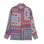Oltre Satin skjorta med Foulard-mönster Multicolor, Dam