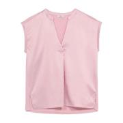 Oltre Satin V-ringad T-shirt med Kimono-ärmar Pink, Dam
