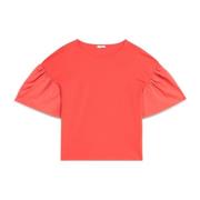 Oltre Ekologisk bomull T-shirt med poplinärmar Orange, Dam