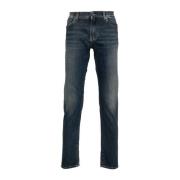 Dolce & Gabbana Slim Logo Plate Jeans Stone Washed Blue, Herr