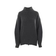 Brunello Cucinelli Antracit Cashmere Ulltröja Ribbad Paljetter Gray, D...