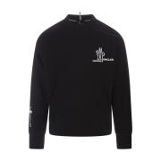 Moncler Svart Crewneck Sweatshirt med Logodetaljer Black, Herr