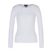 Emporio Armani Räfflad Logo Oversize Långärmad T-shirt White, Dam