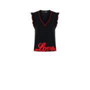 Moschino Kärlek Ruffle Ärm T-shirt Black, Dam