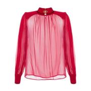 Elisabetta Franchi Silke Georgette Hög Krage Blus Red, Dam