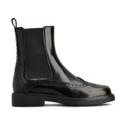 Tod's Svarta Chelsea-boots med brogue-detaljer Black, Dam