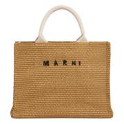 Marni Liten tote i naturfärgat raffia-effekttyg Beige, Dam