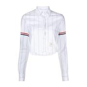Thom Browne Vit Cropped Oxford Skjorta med Trefärgad Detalj White, Dam