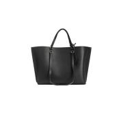 Pinko Svart Läder Shopper Väska med Avtagbart Hänge Black, Dam