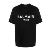 Balmain T-shirt med logotryck och rund hals Black, Herr