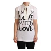 Dolce & Gabbana Kärleksmotiv Silkeblandad T-shirt White, Dam