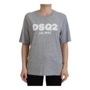 Dsquared2 Grå Logo Print Bomull Tee Gray, Dam