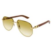 Cartier Aviator Solglasögon Guld Trä Stil Yellow, Unisex