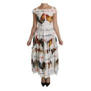 Dolce & Gabbana Elegant vit midi klänning med tupptryck Multicolor, Da...