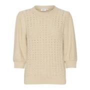 Saint Tropez Puffärmstickad Tröja Kräm Beige, Dam