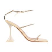 Amina Muaddi Kristall Vanilj Sandal med Guld Accenter Beige, Dam