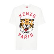 Kenzo Vit Tiger Print Jersey T-shirt White, Dam