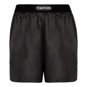 Tom Ford Silke Satin Logoed Elastisk Midja Shorts Black, Dam