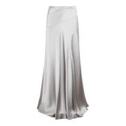 Alberta Ferretti Satin Långkjol Fluid Fit Gray, Dam