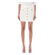 Balmain Vit Stickad Kjol med Gyllene Knappar White, Dam