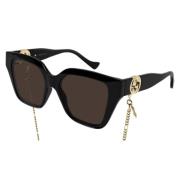Gucci Modeinspirerade Chain Cat-Eye Solglasögon Black, Unisex