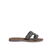 Alma EN Pena Färgglada platta sandaler med pärlor Black, Dam