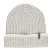 Brunello Cucinelli Ivory Cashmere Beanie Mössa med Mässingsdetaljer Be...