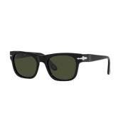 Persol Fyrkantiga svarta solglasögon med gröna linser Black, Unisex