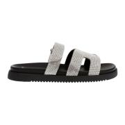 Steve Madden Silver Flat Sandal Missile Gray, Dam