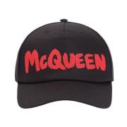 Alexander McQueen Graffiti Svart Röd Hatt Ny Stil Black, Herr
