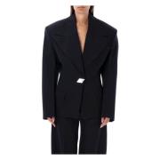 The Attico Svart Blazer med Breda Axlar Black, Dam