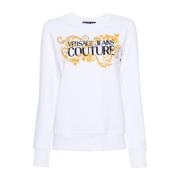 Versace Jeans Couture Vit Bomullssweatshirt med Framlogo Print White, ...