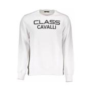 Cavalli Class Vit Bomullströja, Långärmad, Rund Hals, Logo White, Herr