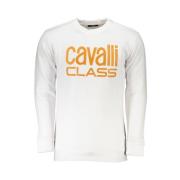 Cavalli Class Vit Bomullsweatshirt med Print Logo White, Herr