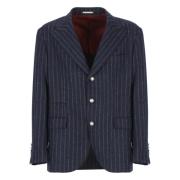 Brunello Cucinelli Blå Alpacka Ull Jacka Peak Revers Blue, Herr